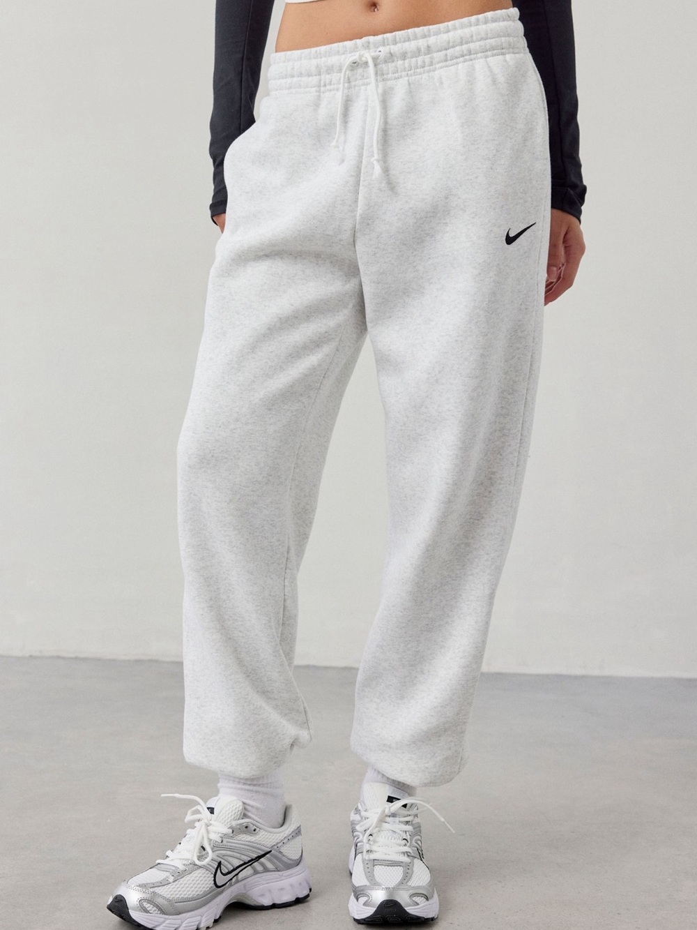Nike Light Gray Women's Fleece Joggers with Black Swoosh